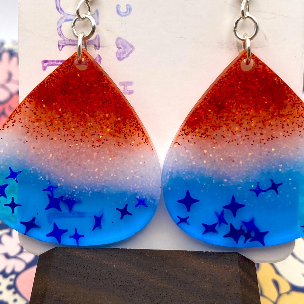 Handmade Holographic Glow-in-the-Dark Teardrop Sterling Silver Earrings
